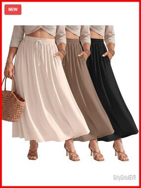 Women's Plus Size Maxi Skirt 3 Pack with Pockets A-Line